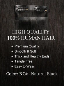7 PIEZAS Extensiones de cabello humano Remy con clip de PU sin costuras #NC Negro natural, extensiones de cabello humano Remy con clip invisible de piel PU, extensiones de cabello humano Remy naturales con clip de 14-22 pulgadas, cabello humano liso sin costuras para cabello fino/uso en salón y para todas las mujeres/niñas para uso diario - SNatural - Ver 5