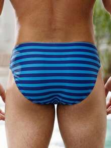 Manfinity Swimmode 男士条纹泳裤，适合夏季度假和海滩穿着 - 彩色 - 查看 5