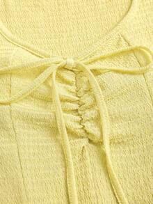 Sweetra Solid Color Cinched Waist Fitted Knit Maxi Dress, European And American Style - Yellow - View 3