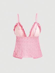 SHEIN MOD 女款純色泳裝套裝，適合度假與海灘 - 粉色 - 查看 9