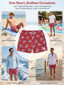 Solantero Men's Lobster Print Beach Shorts, Holiday - Red - View 5