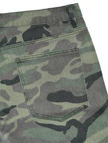 Manfinity EMRG Quần short denim dáng rộng in họa tiết rằn ri hình thoi phong cách đường phố dành cho nam giới. - xanh quân đội - Xem 7