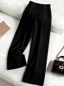 SHEIN Franclia Quần ống rộng dáng suông tối giản dành cho nữ - màu đen - Xem 2