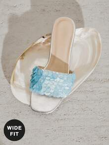 SHUZIA Wide Fit Ladies Waverly Shell Flat Sandals - Baby Blue - View 5