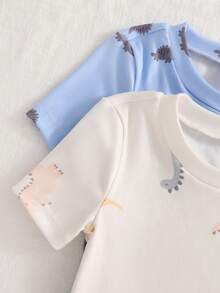Baby Boys Dinosaur Print Snug Fit Knit Soft Short Sleeve Shorts Pajama Set - Multicolor - View 5