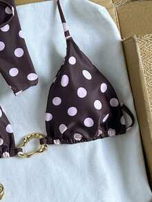 Swim Vcay Bộ bikini tam giác gợi cảm, màu trơn, kiểu dáng thời trang mới dành cho nữ, kiểu cổ yếm, hở lưng, đính kim loại, thích hợp cho mùa hè đi biển. - Nhiều màu - Xem 7