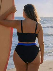 Swim SPRTY 2026 New Summer Holiday Surfing Beach Holiday Sports Casual Plus Size Colorblock Tankini Bikini Light Blue - Multicolor - View 2