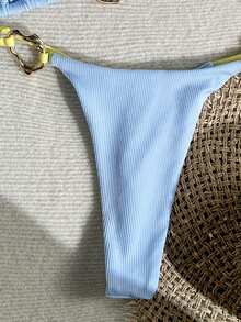 Swim Vcay Bộ bikini tam giác gợi cảm, màu trơn, kiểu dáng thời trang mới dành cho nữ, kiểu cổ yếm, hở lưng, đính kim loại, thích hợp cho mùa hè đi biển. - Nhiều màu - Xem 8