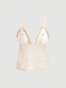 SHEIN MOD 女款夏季海灘荷葉邊綁帶細肩帶坦基尼上衣與三角泳褲泳衣套裝 - 杏色 - 查看 9