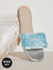 SHUZIA Wide Fit Ladies Waverly Shell Flat Sandals - Baby Blue - View 7