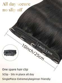 One Piece Clip In Human Hair Extensions, 5 Clips 3/4 Full Head Clip On Remy Straight Hairpieces, Natural Black Real Human Hair Adding Volume For Thin Hair, Daily Salon Wear For Women And Girls - SNatural - View 2