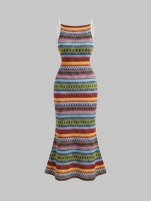 SHEIN MOD Women's Colorful Striped Dress - Multicolor - View 3