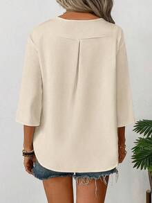 EMERY ROSE Women's Solid Color V-Neck Casual Versatile Daily Wear Shirt - Apricot - View 2