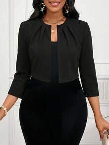 SHEIN Lady Áo blazer nữ dài tay, dáng suông, xếp ly, thời trang thường ngày, công sở, thích hợp cho mùa thu/đông. - màu đen - Xem 6