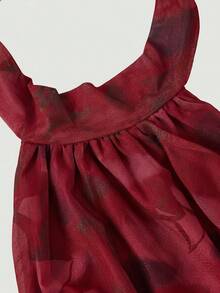 Skyraze Backless Bow Tie Flowy Abstract Floral Mini Dress - Burgundy - View 6