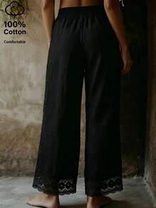 EMERY ROSE Women's Cotton Embroidered Pocket Casual Pants - Black - View 2