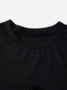 GlowEve Ensemble 2 pièces décontracté pour femmes avec Top à manches courtes col rond et bordure contrastée, et short - Noir - Voir 3