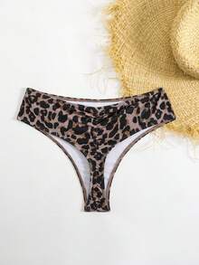 SHEIN Swim Traje de baño con estampado tropical y patrón de leopardo sexy como ropa de playa, para el Día de San Valentín - Marrón - Ver 2