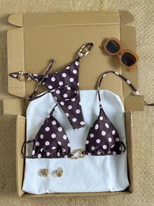 Swim Vcay Bộ bikini tam giác gợi cảm, màu trơn, kiểu dáng thời trang mới dành cho nữ, kiểu cổ yếm, hở lưng, đính kim loại, thích hợp cho mùa hè đi biển. - Nhiều màu - Xem 6