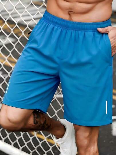 Gym Rark 1pc Men's Blue Reflective Stripe Fashionable Beach, Vacation, Sports, Outdoor Shorts