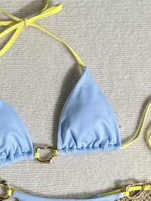 Swim Vcay Bộ bikini tam giác gợi cảm, màu trơn, kiểu dáng thời trang mới dành cho nữ, kiểu cổ yếm, hở lưng, đính kim loại, thích hợp cho mùa hè đi biển. - Nhiều màu - Xem 7