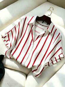 GlowEve CURVE Plus Size Summer Casual Striped Short Sleeve Shirt - Multicolor - View 1