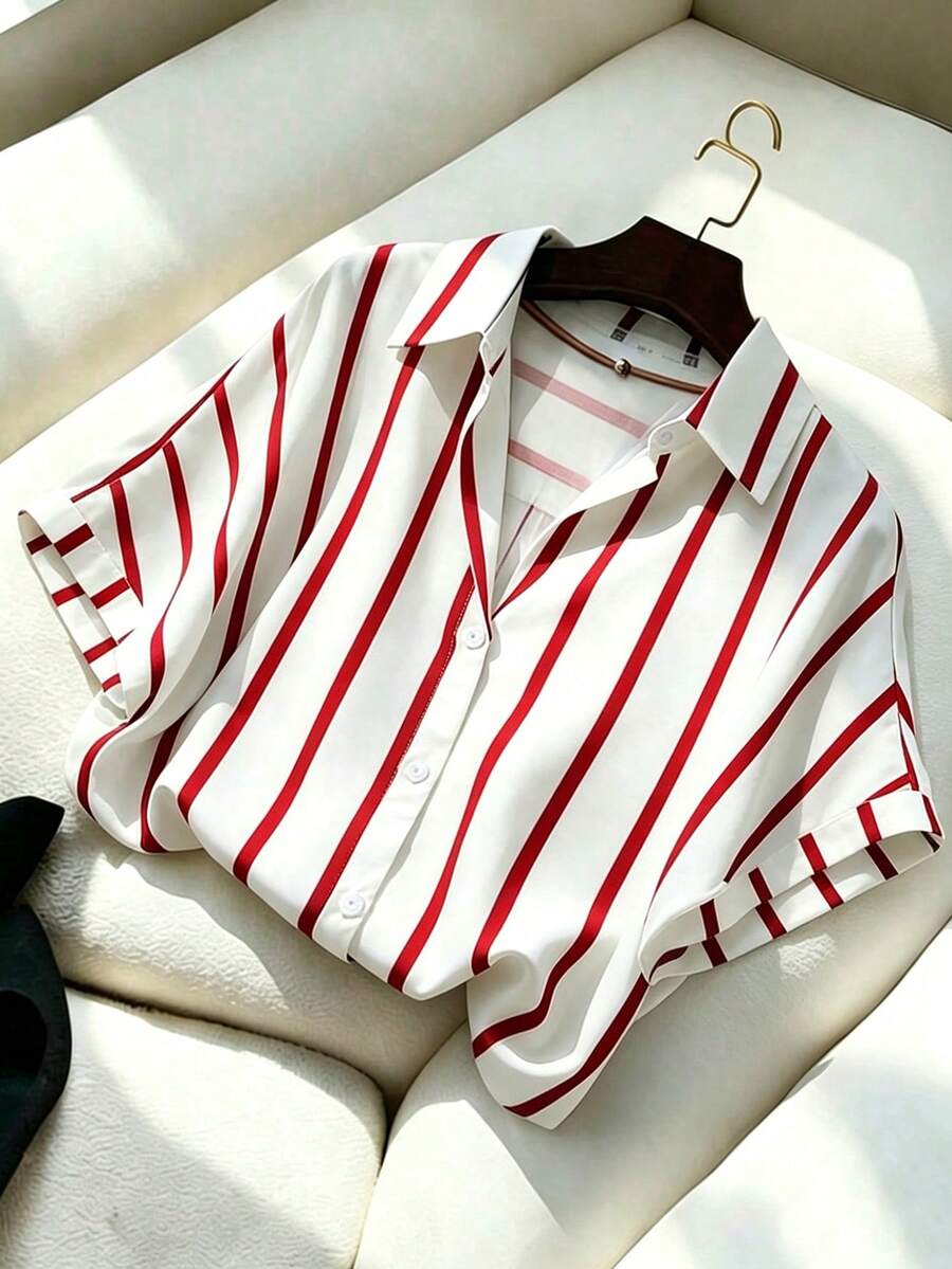 GlowEve CURVE Plus Size Summer Casual Striped Short Sleeve Shirt - Multicolor - View 1