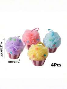 Zazumi 1Pc/4Pcs Bath Ball For Bathing, Scrubbing, Foaming, Home Bathroom Washing, Cute Cartoon Girl Style, Soft And Durable, Not Easy To Fall Apart, Popular Rainbow-Shaped Bubble Bath Sponge - Multicolor - View 7
