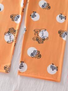3pcs Boys Casual Cartoon Style Pajama Set, White Short Sleeve Top With Cute Yellow Cat Print, Matching Yellow Cat Print Shorts/Pants - Yellow - View 5
