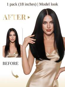 One Piece Clip In Human Hair Extensions, 5 Clips 3/4 Full Head Clip On Remy Straight Hairpieces, Natural Black Real Human Hair Adding Volume For Thin Hair, Daily Salon Wear For Women And Girls - SNatural - View 5