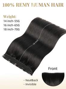 One Piece Clip In Human Hair Extensions, 5 Clips 3/4 Full Head Clip On Remy Straight Hairpieces, Natural Black Real Human Hair Adding Volume For Thin Hair, Daily Salon Wear For Women And Girls - SNatural - View 3