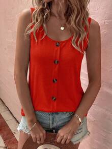 EMERY ROSE New Fashion Casual Versatile Button Decor U-Neck Vest For Women - Red - View 4