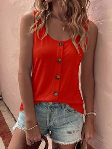 EMERY ROSE New Fashion Casual Versatile Button Decor U-Neck Vest For Women - Red - View 6