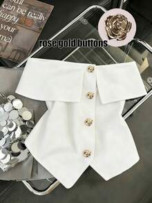 Franclia Áo kiểu trễ vai màu đỏ cho nữ, cài cúc hoa hồng vàng, kiểu dáng ôm sát gợi cảm, thích hợp cho đi làm hàng ngày, dự tiệc sang trọng, ngày Valentine, năm mới. - trắng - Xem 1