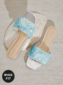 SHUZIA Wide Fit Ladies Waverly Shell Flat Sandals - Baby Blue - View 6