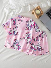 Baby Girls' Cute Plaid Bow Print Short Sleeve Cardigan Top And Shorts 2pcs Comfy Pajama Set - Pink - View 2