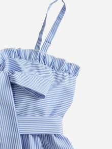 GlowEve Women's Striped Bow Decor Ruffle Casual Romper For Daily Wear - Blue and White - View 4