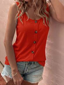EMERY ROSE New Fashion Casual Versatile Button Decor U-Neck Vest For Women - Red - View 7
