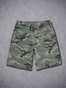 Manfinity EMRG Quần short denim dáng rộng in họa tiết rằn ri hình thoi phong cách đường phố dành cho nam giới. - xanh quân đội - Xem 2