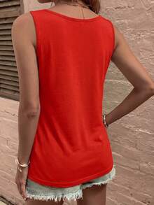 EMERY ROSE New Fashion Casual Versatile Button Decor U-Neck Vest For Women - Red - View 2