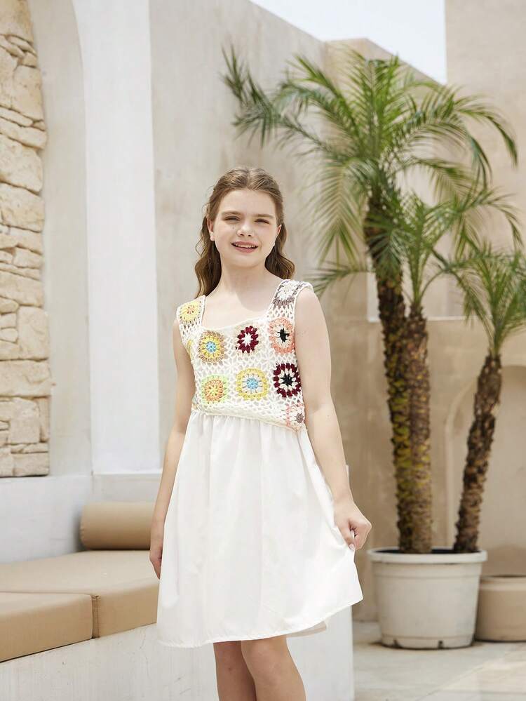 Tween Girl Floral Pattern Sleeveless Sweater Dress