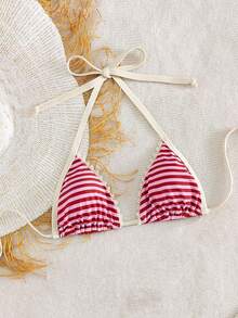 Swim Mod Bộ bikini tam giác màu đỏ hồng sọc, kiểu dáng thanh lịch retro Y2K dễ thương, phong cách boho, ngọt ngào, trẻ trung dành cho nữ, với viền ren sang trọng và đường viền trắng tương phản, phong cách nghỉ dưỡng biển gợi cảm, họa tiết sọc ngang màu hồng đỏ tía, áo tắm buộc dây cổ, áo tam giác, quần lọt khe, dây đeo có thể điều chỉnh, chất liệu co giãn mềm mại, nhanh khô, đồ đi biển cho kỳ nghỉ hè, tiệc bể bơi và lễ hội âm nhạc, kỳ nghỉ nhiệt đới, phong cách đảo nhiệt đới hiện đại/kỳ nghỉ, kỳ nghỉ cưới. - Đỏ và trắng - Xem 6