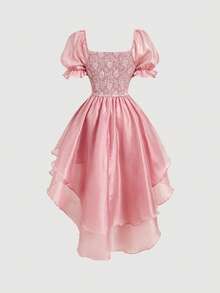 SHEIN MOD Women's Jacquard Pleated Midi Dress, Fashionable For Dates And Parties - Pink - View 2