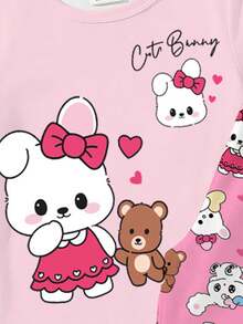 [3 món/bộ, 1 bộ được gửi ngẫu nhiên] Bộ đồ ngủ cho bé gái, hàng mới về mùa xuân/hè, bán chạy với họa tiết cổ điển dễ thương hình thỏ, bé gái, cô gái nhảy múa trong cốc cà phê, chất liệu vải dệt kim co giãn ôm sát, áo tay ngắn + quần (gửi ngẫu nhiên) - Hồng - Xem 3