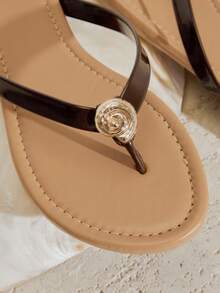SHUZIA Women's Seashell T-Strap Round Toe Flip Flops Thong Pool Sandals - Coffee Brown - View 7