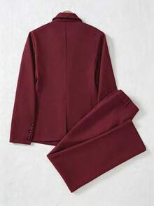 Franclia Traje de chaqueta y pantalón de unicolor para ir a la oficina - Rojo - Ver 2