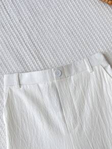 SHEIN Tween Girl Casual Minimalist Comfortable Mid-Waist Straight Leg Textured Pants Tween Girl - White - View 3