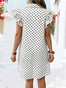 EMERY ROSE Plus Size Polka Dot Print Cap Sleeve Casual Dress, Spring/Summer - White - View 2