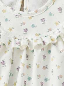 两件套女童优雅花瓣袖上衣和荷叶边短裤休闲舒适家居服 - 杏色 - 查看 3