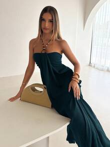 Aloruh Women's Solid Color Backless Halter Dress,Dresses For Women Summer - Teal Blue - View 7